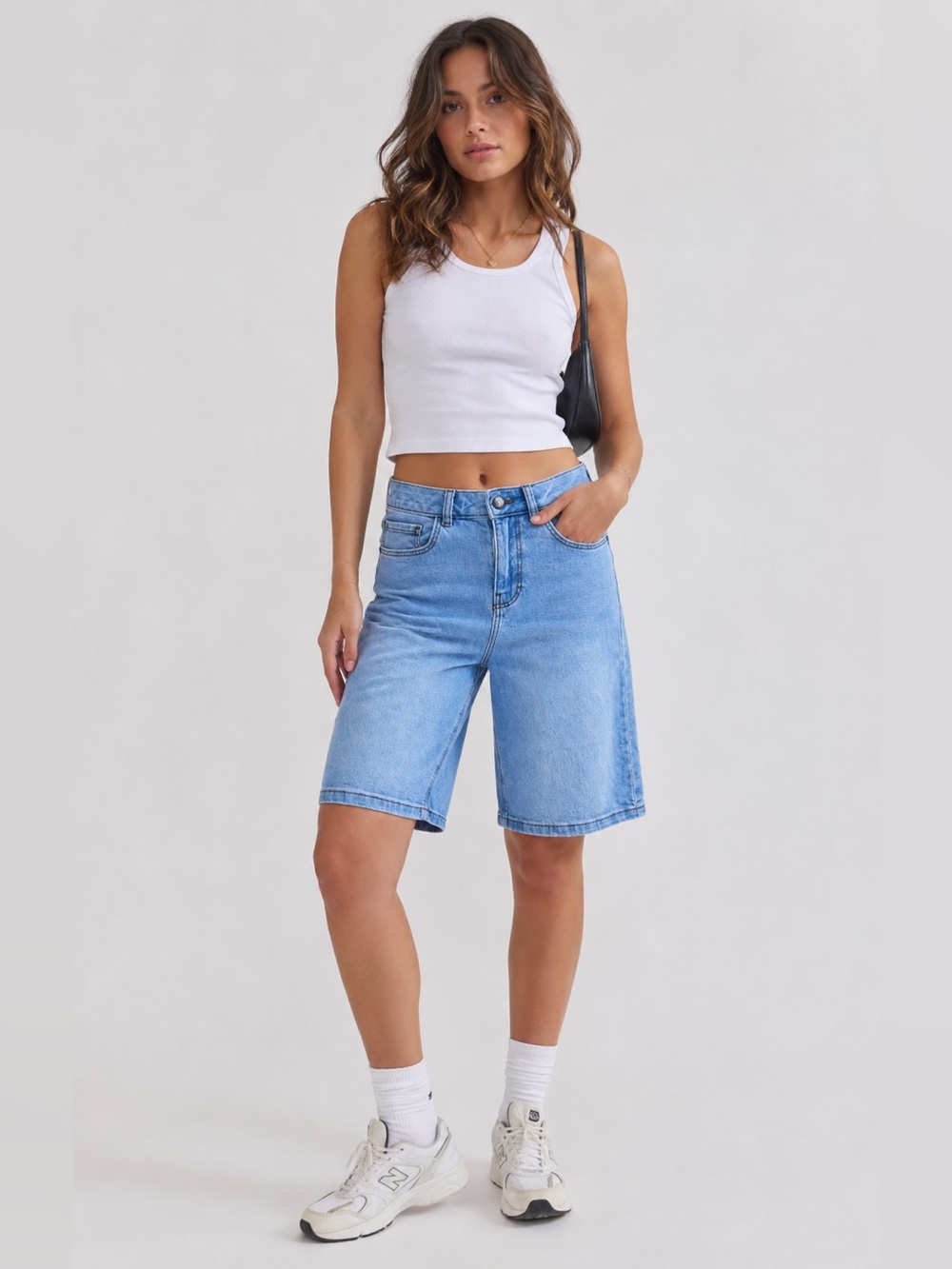 Noisy May High-Waist Denim Bermuda Shorts XS Light Blue Long Jean Shorts Jorts